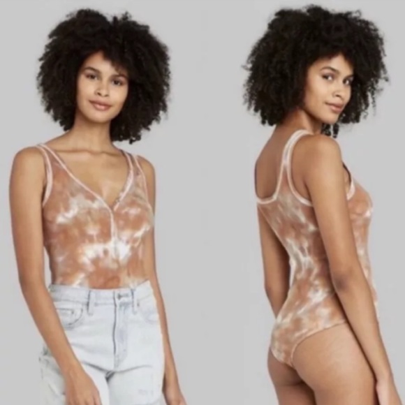 wild fable Tops - Wild Fable Women’s 4X BodySuit, Green Tan Tie Dye NWT